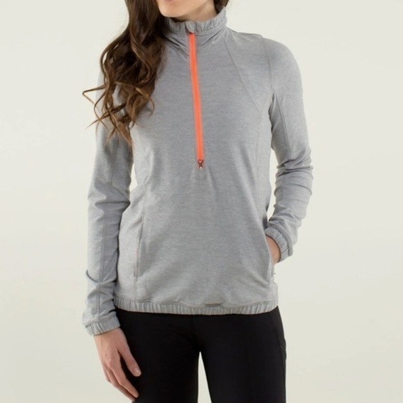 Lululemon Gray Orange 1/4 Zip Long Sleeve Pullover Jacket 4 - Picture 1 of 8